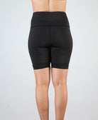 swim leggings; short; above knee; compression; gym to beach;  UVP50; sustainable swimwear; coverup; black