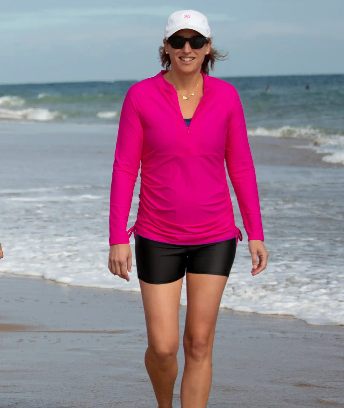 Black boyleg swim shorts with UPF50+ thigh coverage