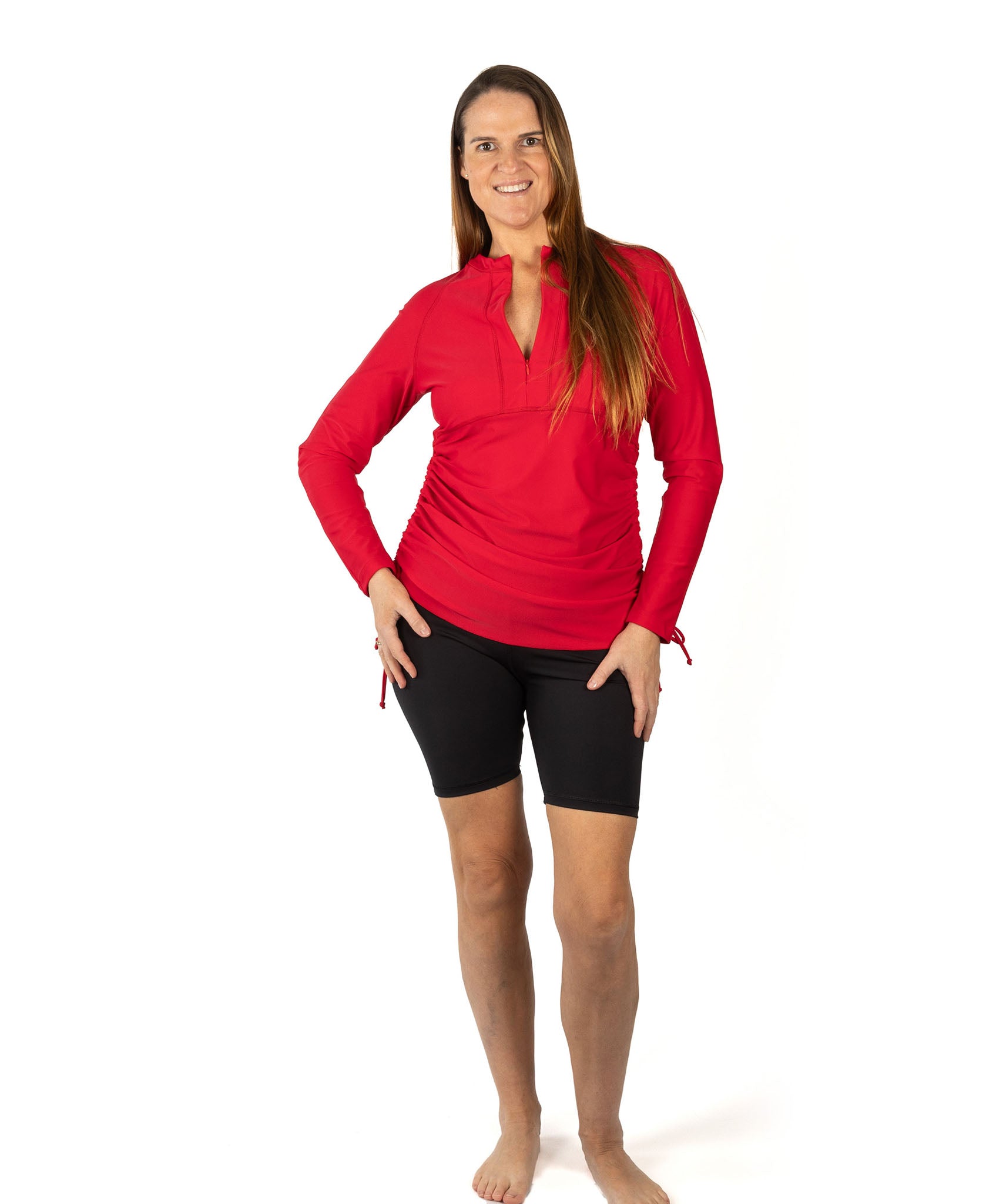 Rash top; Rash guard; Rash vest;  sun protection; swimwear; Red