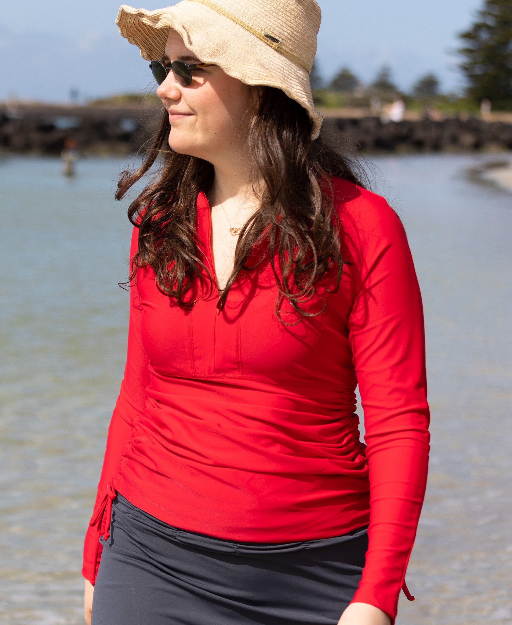 Rash top; Rash guard; Rash vest;  sun protection; swimwear; Red