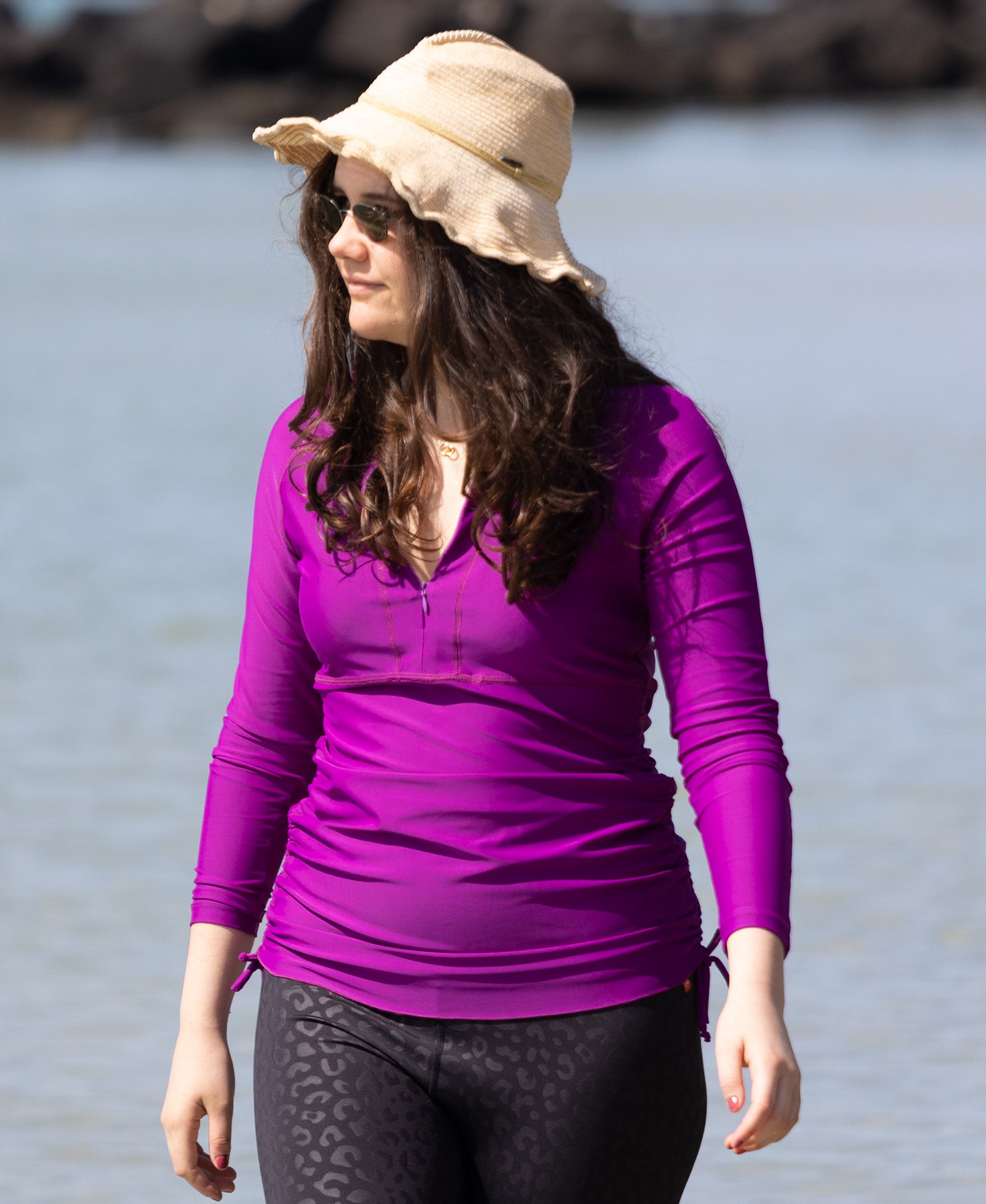 Rash top; Rash guard; Rash vest;  sun protection swimwear;purple