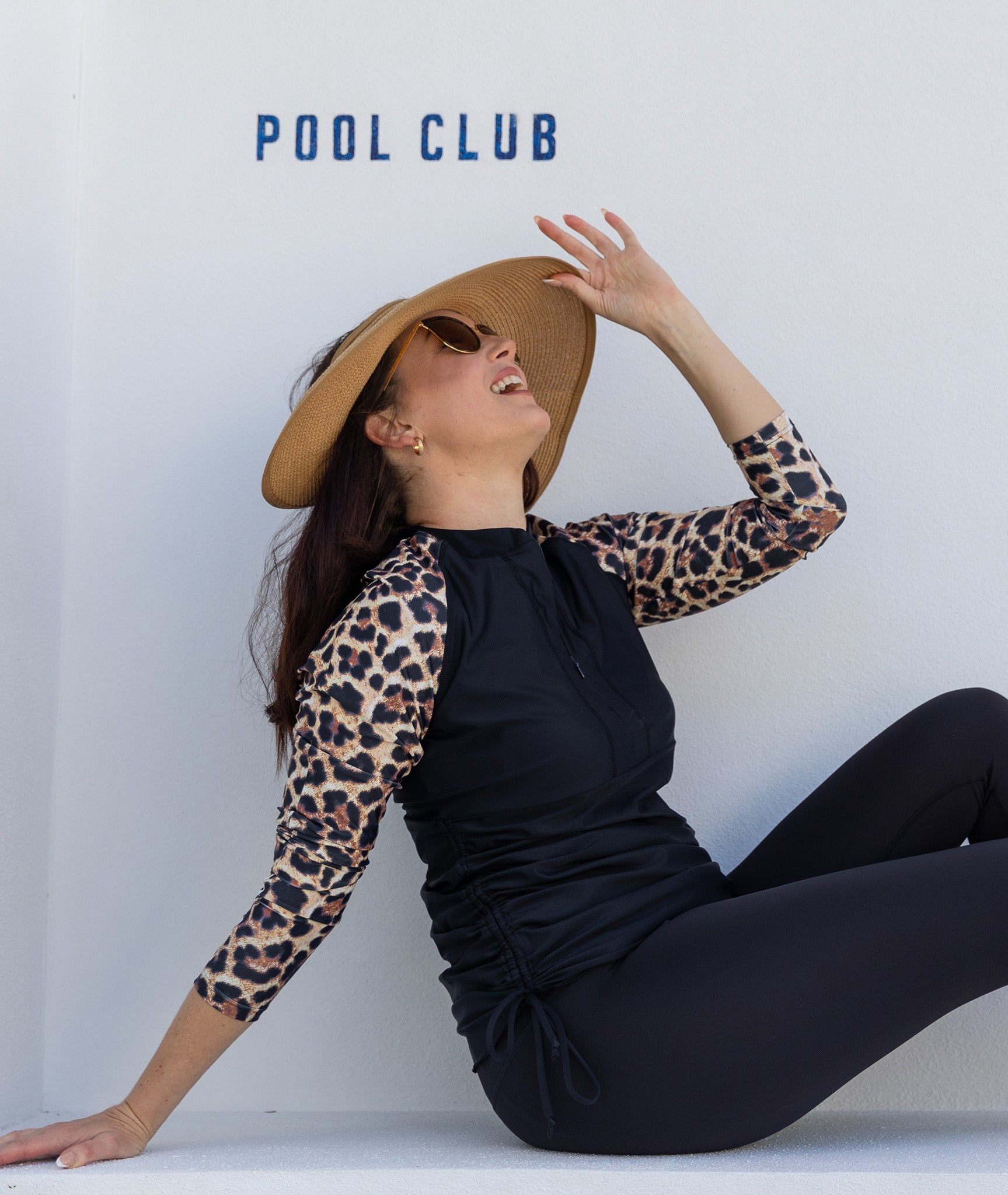 Rash top; Rash guard; Rash vest; sun protection; swimwear; black animal print sleeves