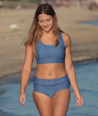 Saltwater Blue print swim crop top and high waisted bather bottoms