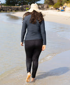 Swim leggings; long to ankle; UVP50+; compression; black with black print