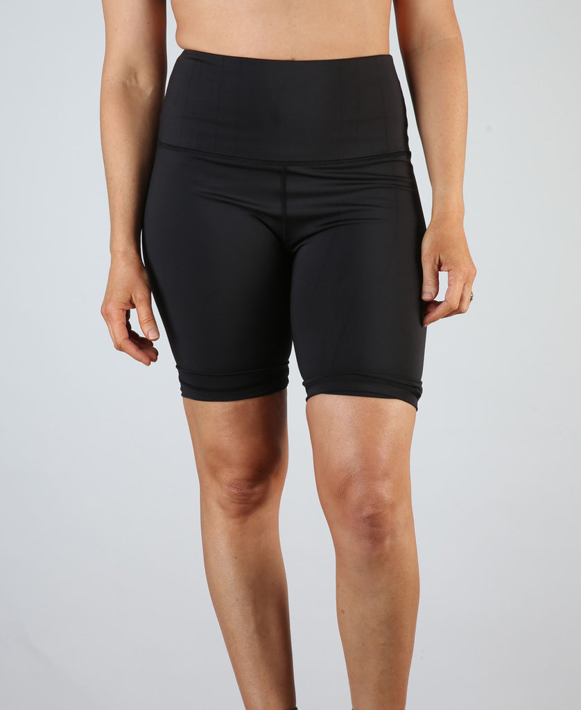 swim leggings; short; above knee; compression; gym to beach;  UVP50; sustainable swimwear; coverup; black