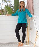 swim leggings; long; ankle; compression; gym to beach;  UVP50; sustainable swimwear; coverup; black