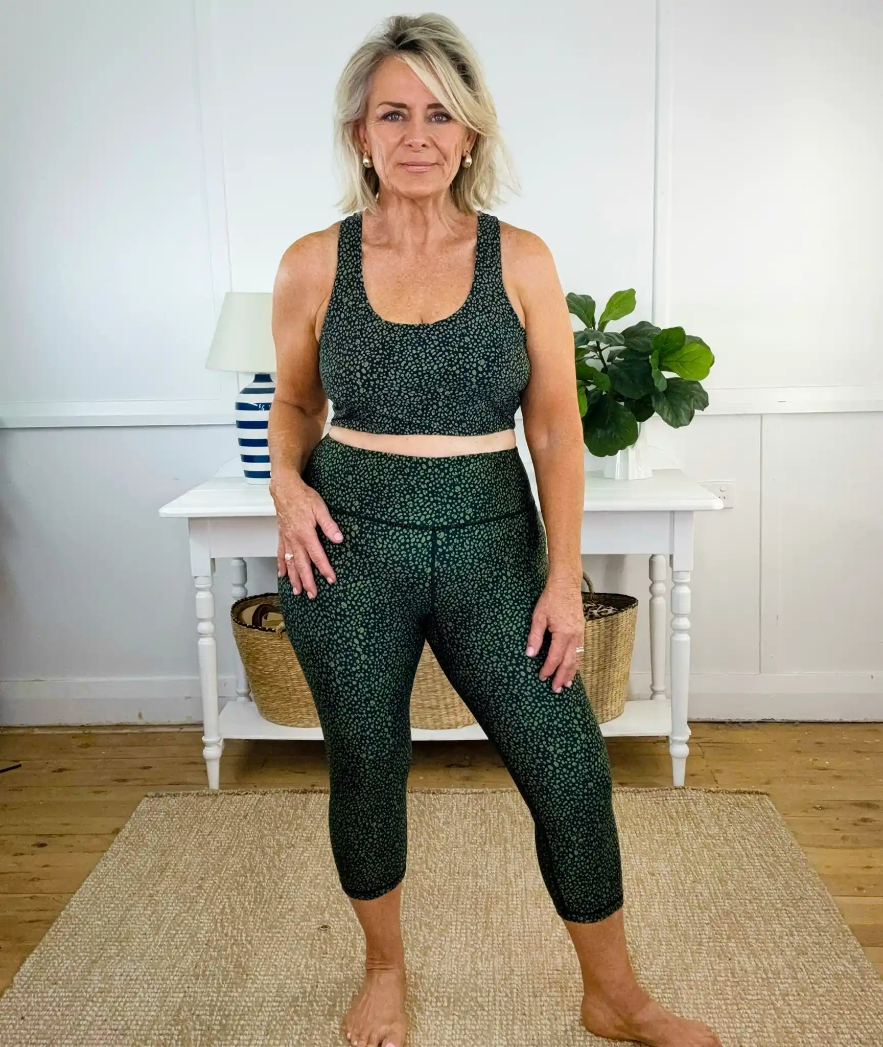 Swim Crop Top crop legging Green dotty