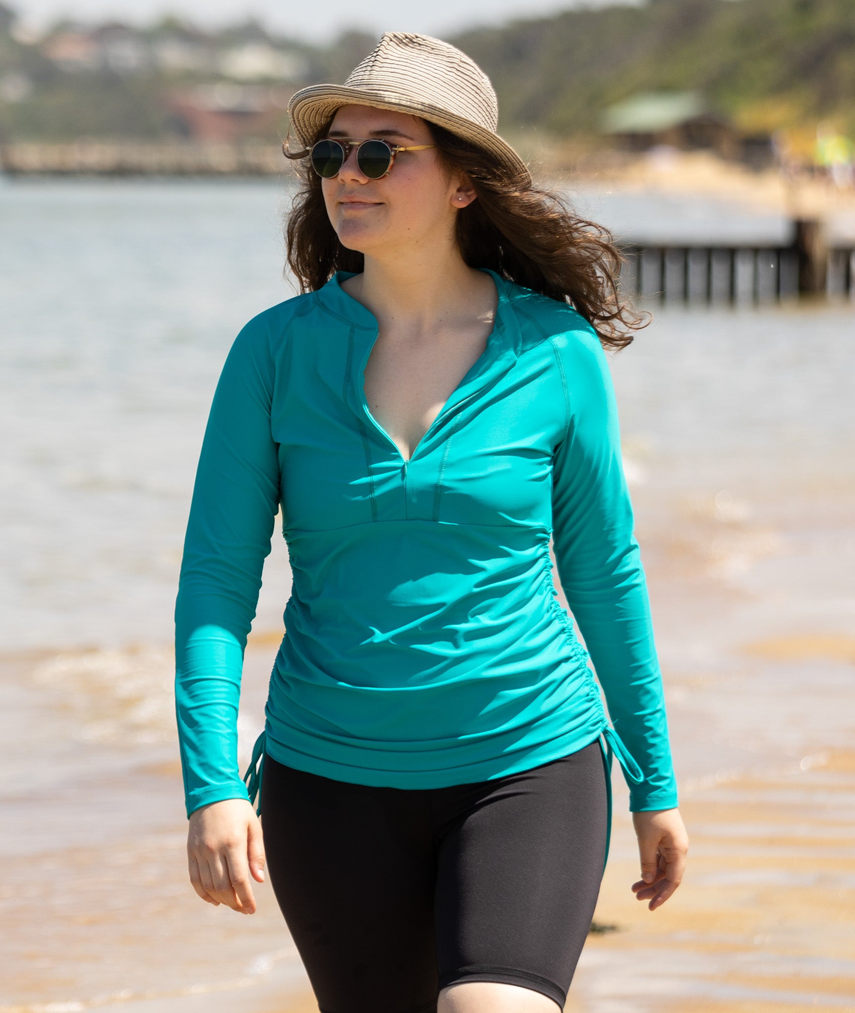 Rash top; Rash guard; Rash vest;  sun protection swimwear; amalfi green