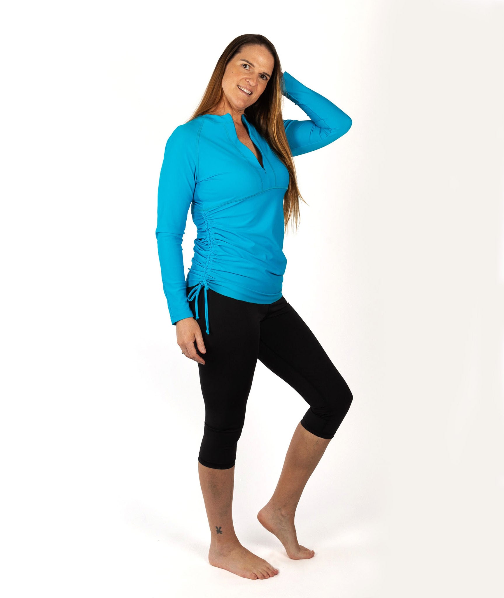Rash top; Rash guard; Rash vest;  sun protection swimwear;  blue