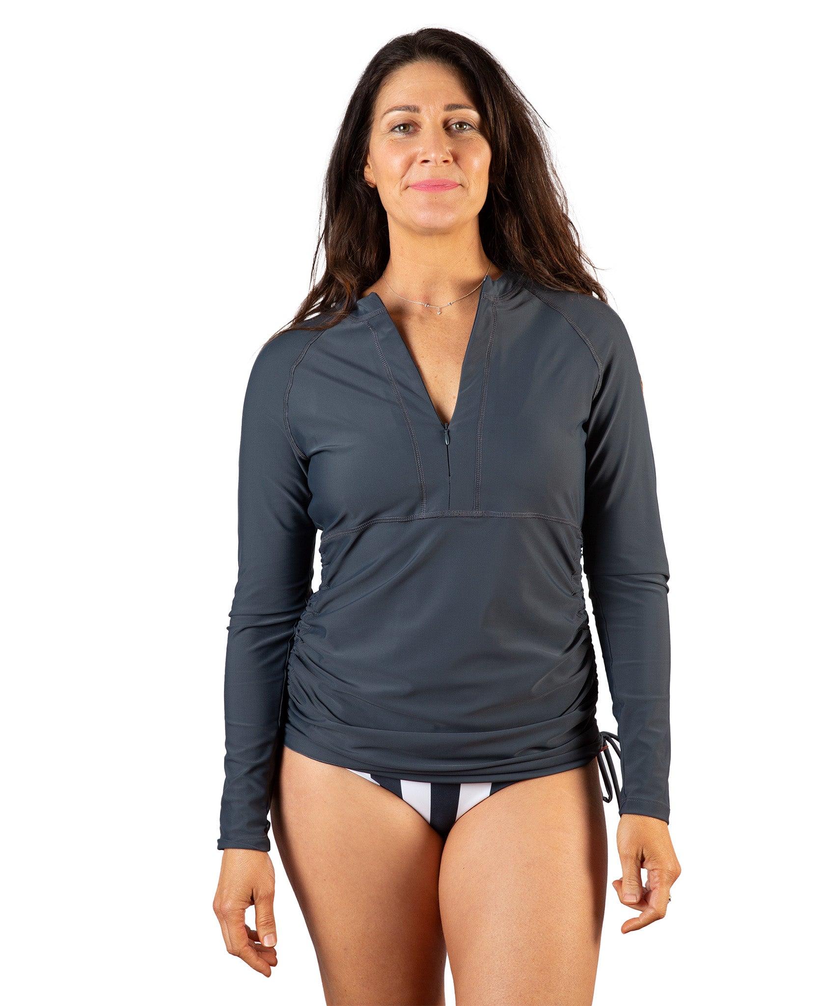 Rash top; Rash guard; Rash vest; sun protection swimwear; Grey
