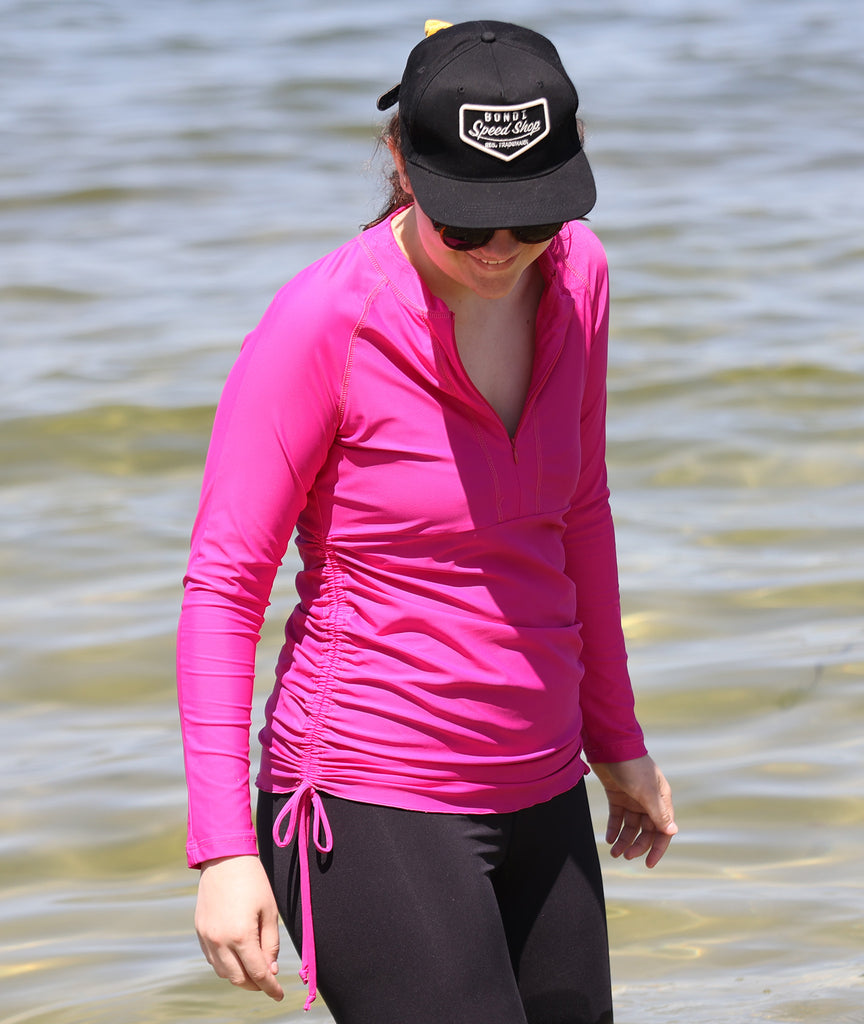 Rash top; Rash guard; Rash vest;  sun protection swimwear; pink