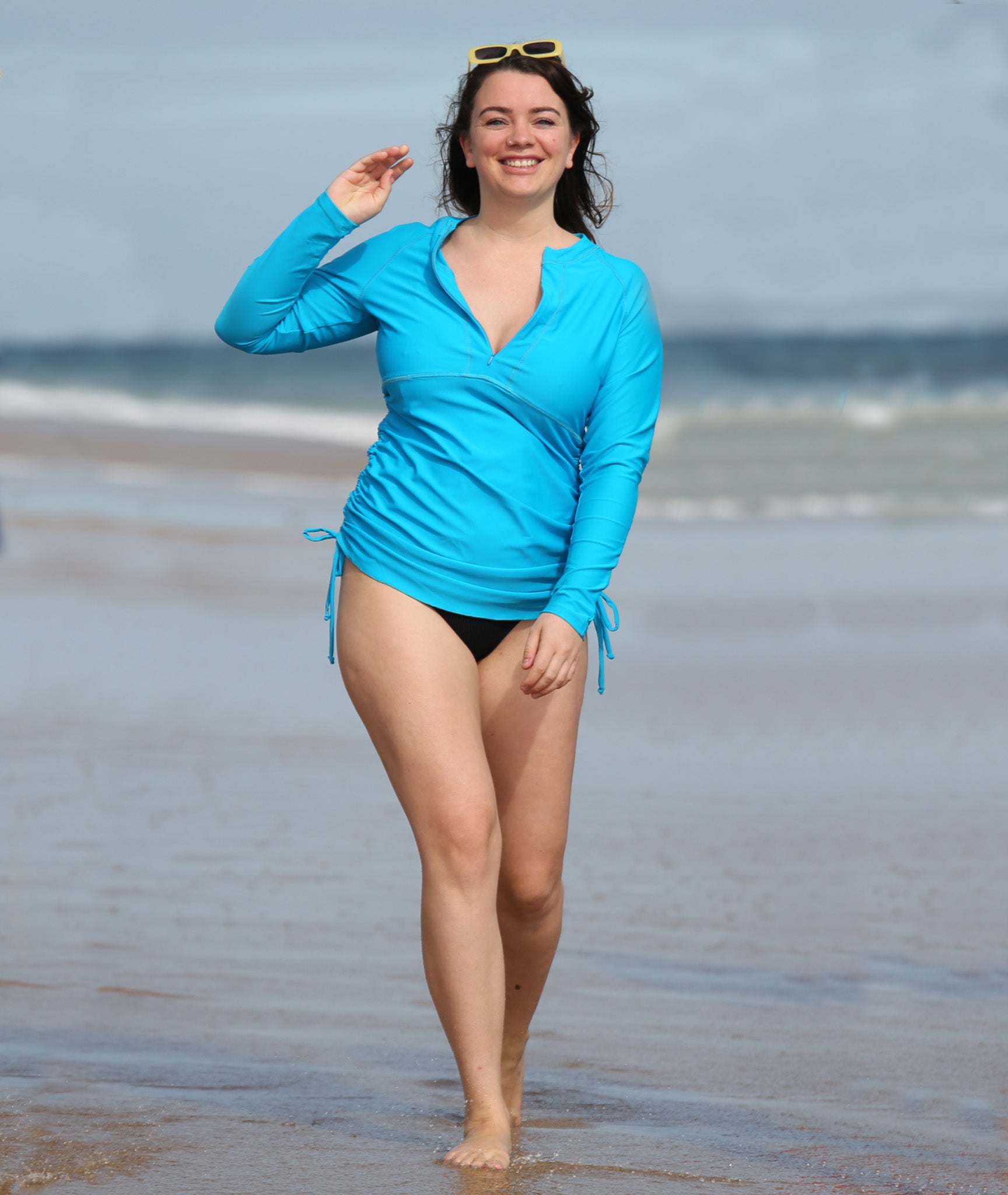 Rash top; Rash guard; Rash vest;  sun protection swimwear;  blue