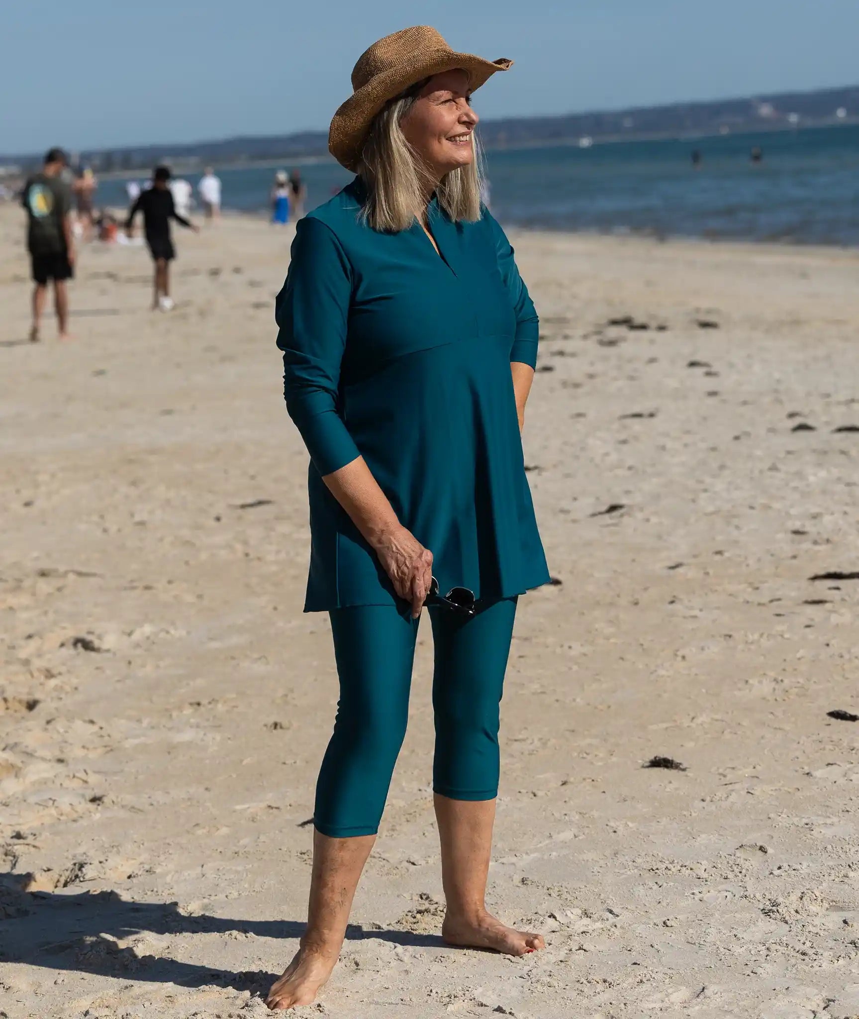 Swim Crop Legging Teal front