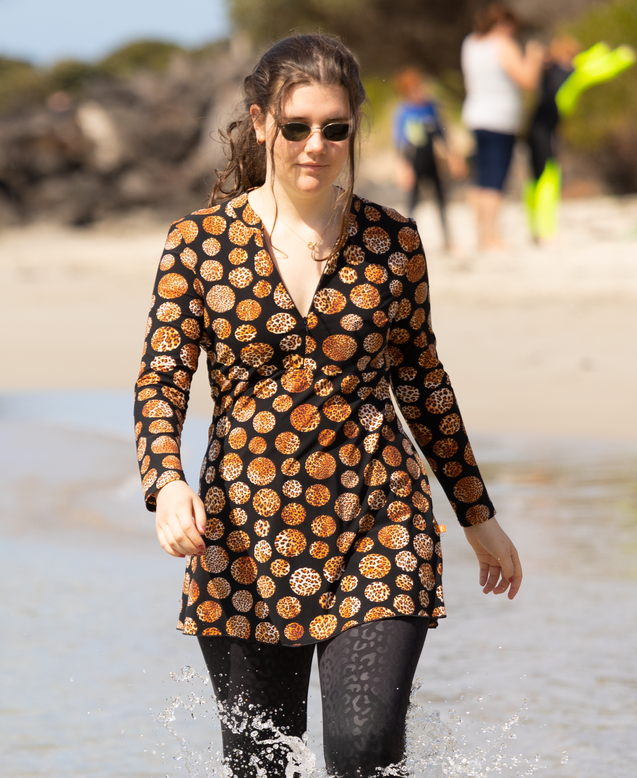  Animal print; rash vest; rash guard; rash top; swim dress; SPF50+; UPF50+ 